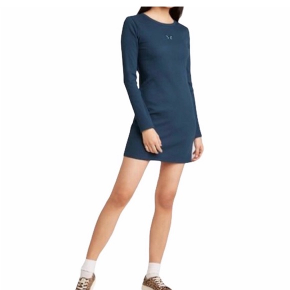 wild fable Dresses & Skirts - Wild Fable Navy Blue Ribbed Long Sleeve Dress Embroidered Butterfly Size…